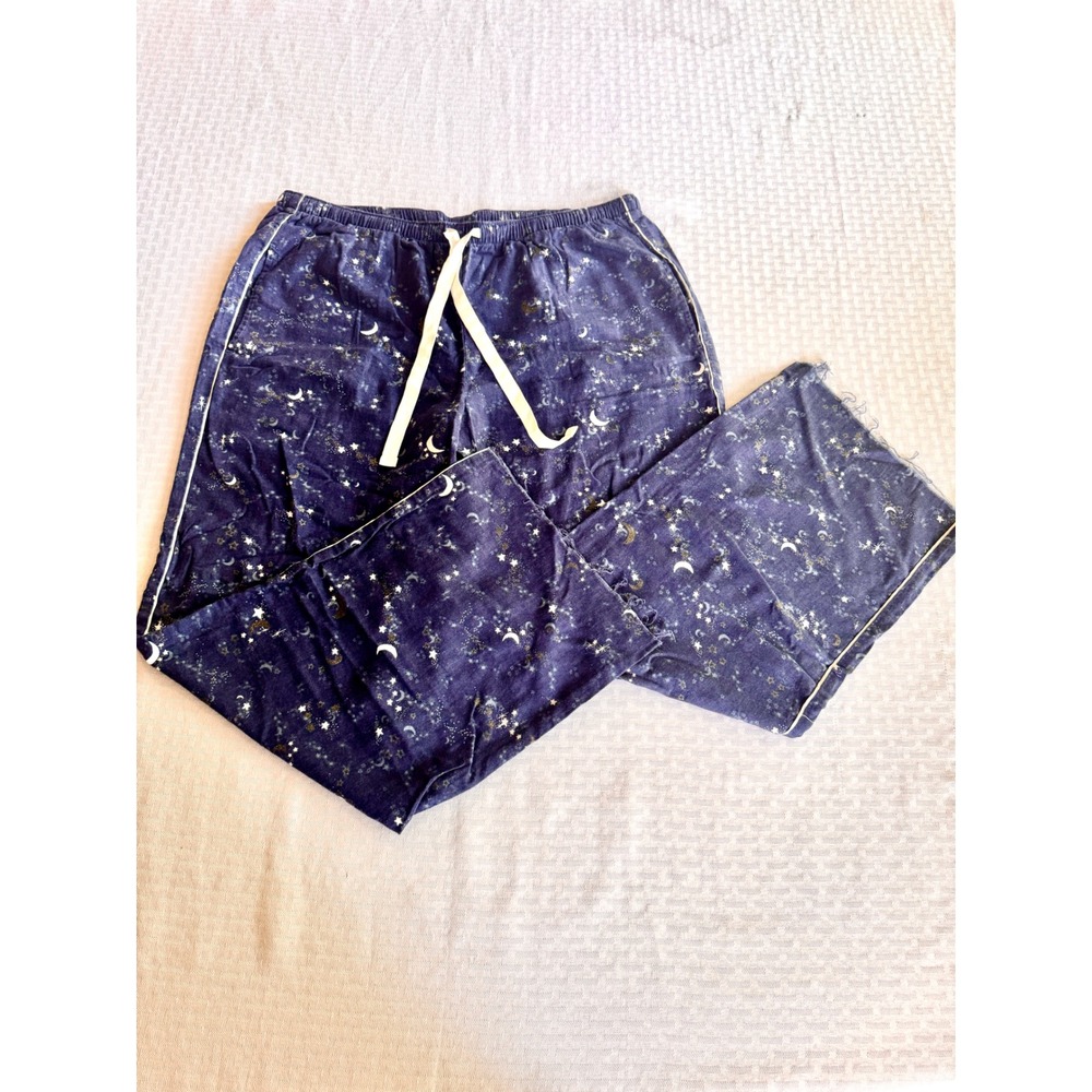 Victoria's Secret Celestial Moon Star Pajama Pants Navy Blue Flannel Medium